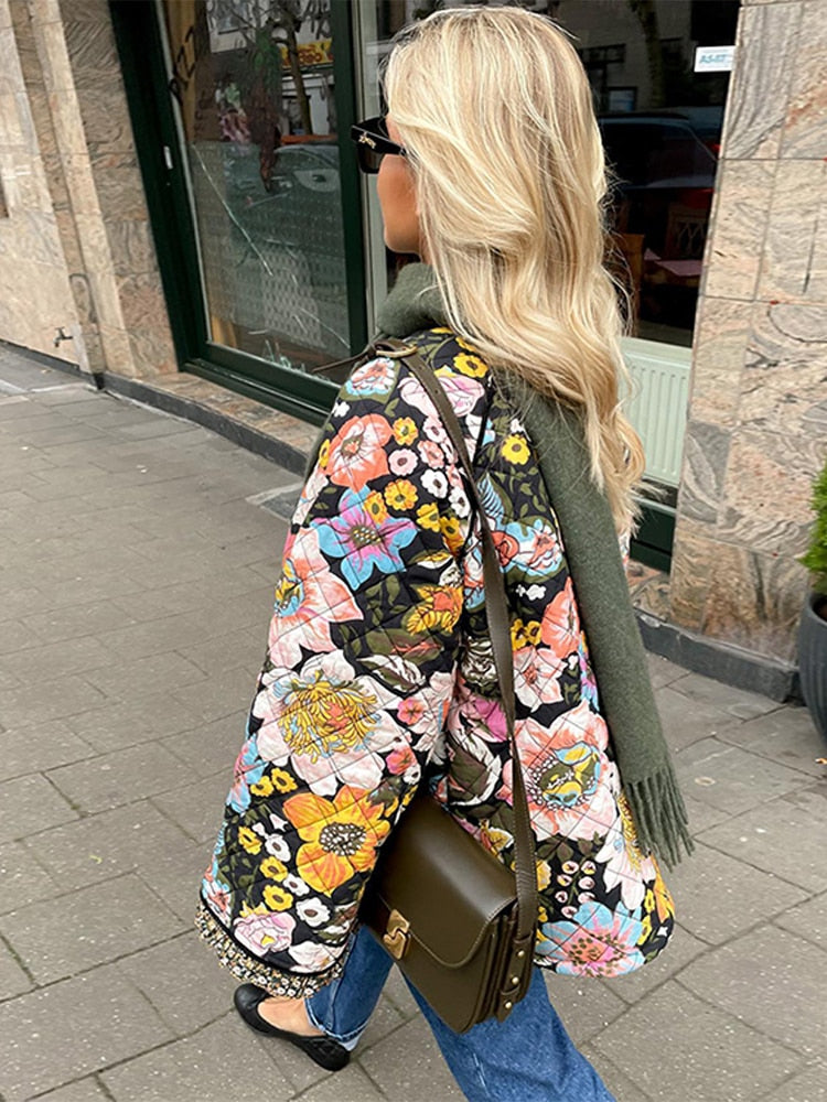 Elegante Warme Vrouwen Puffer Winterjas met Bloemenpatroon | Perfect voor Herfst/Winter
