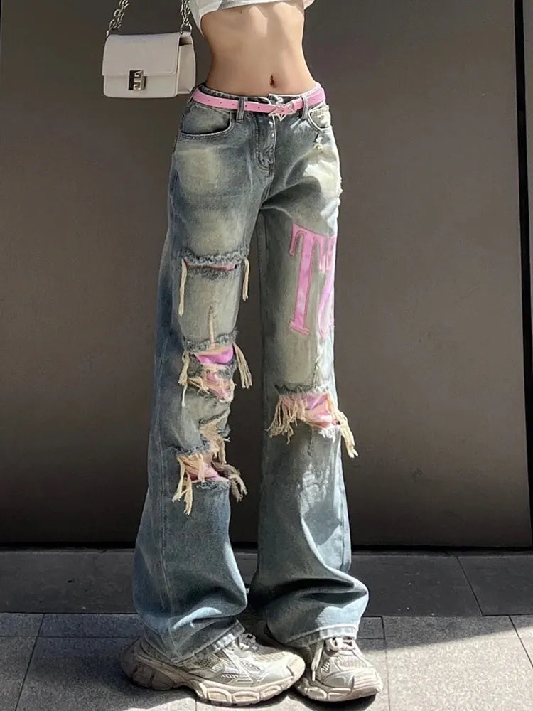 Vintage Style Wijde Blauwe Gescheurde Jeans Dames – De Perfecte Casual Must-Have!
