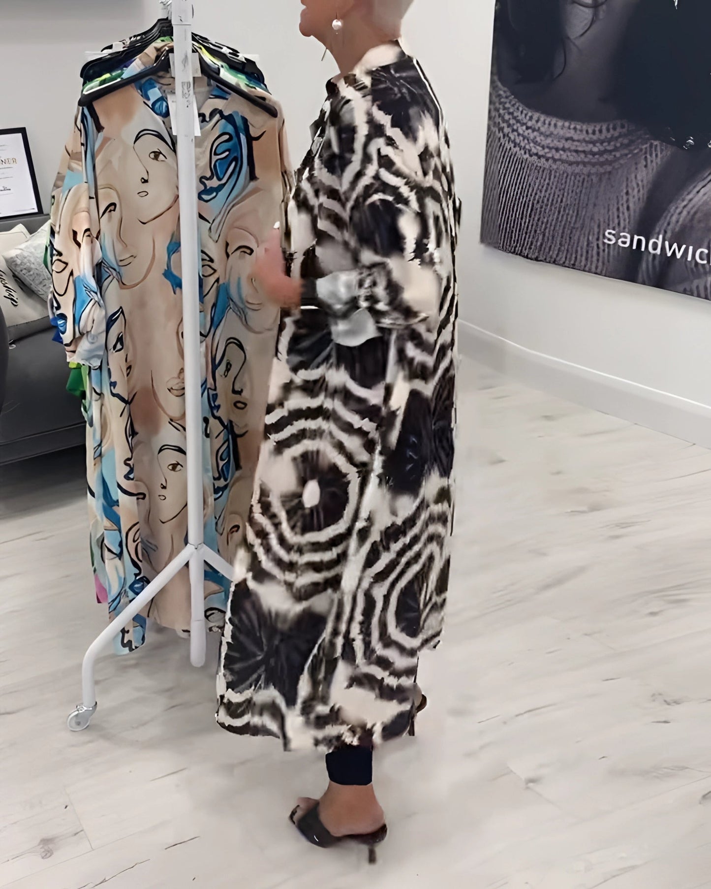 Zwarte Boho Tie-Dye Kimono Stijl Zomerjas