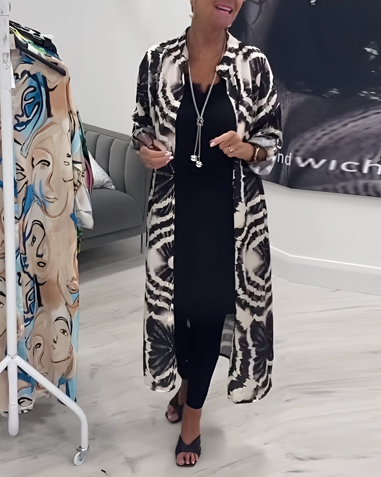 Zwarte Boho Tie-Dye Kimono Stijl Zomerjas