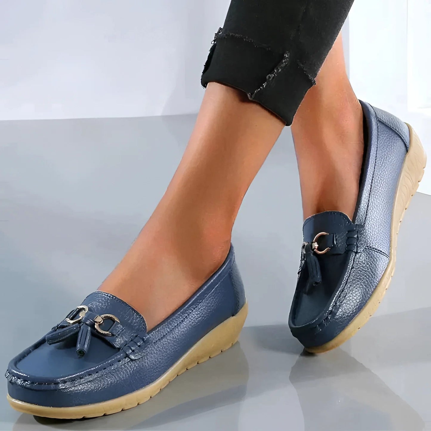 Dames leren loafers comfortabel met gespen