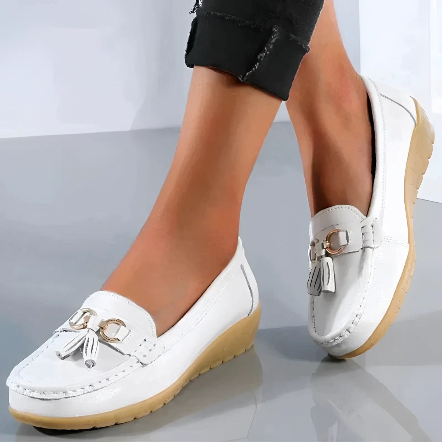 Dames leren loafers comfortabel met gespen