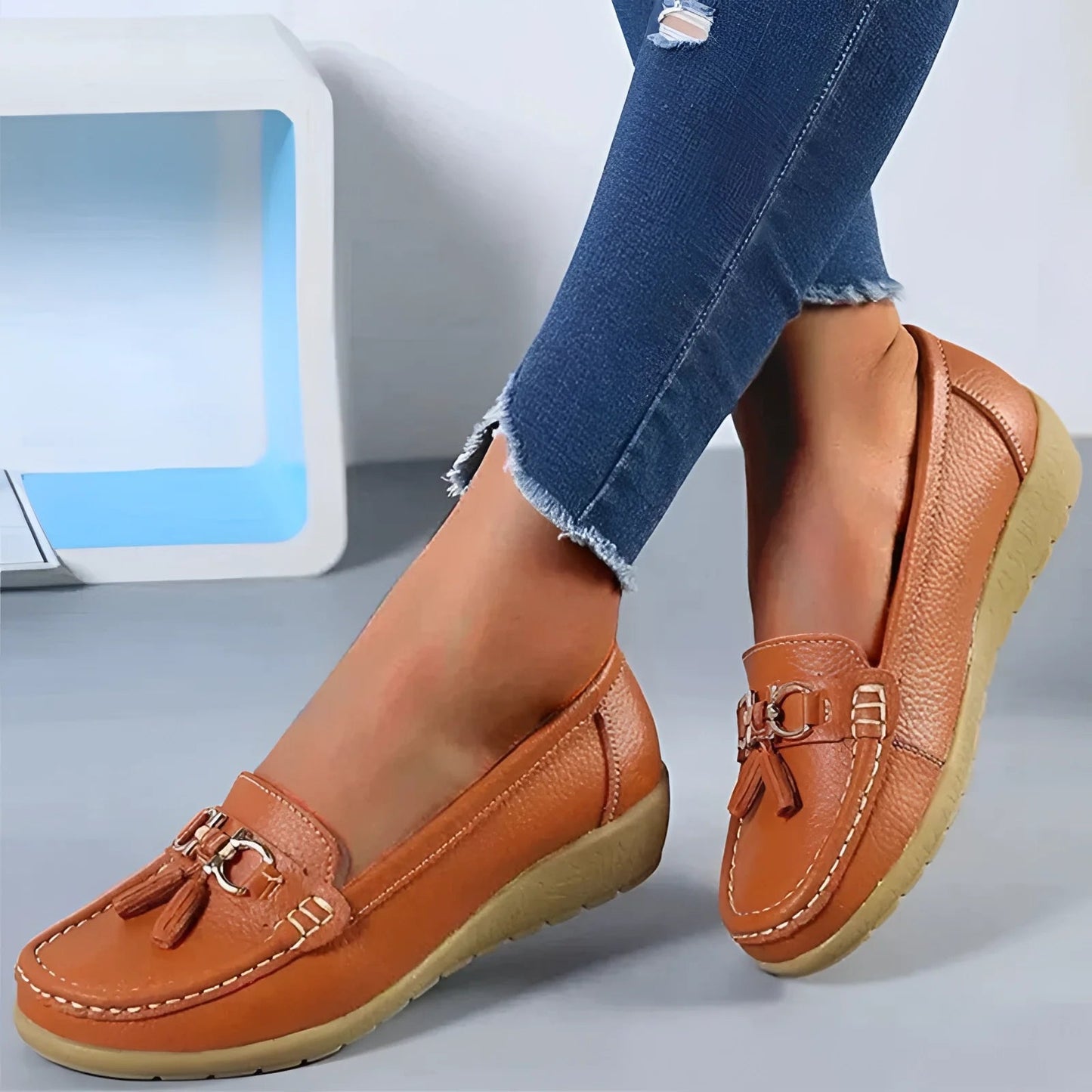 Dames leren loafers comfortabel met gespen