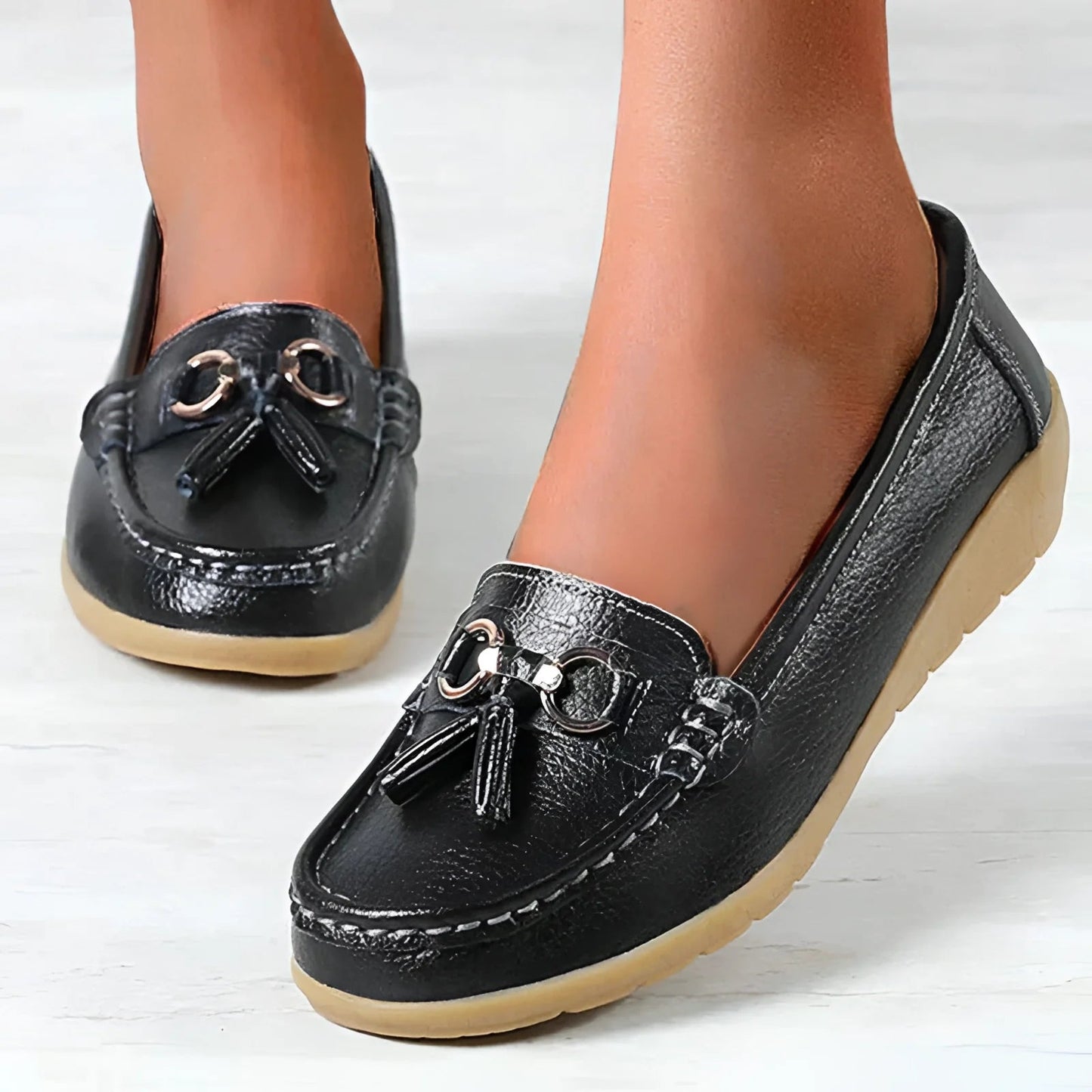 Dames leren loafers comfortabel met gespen