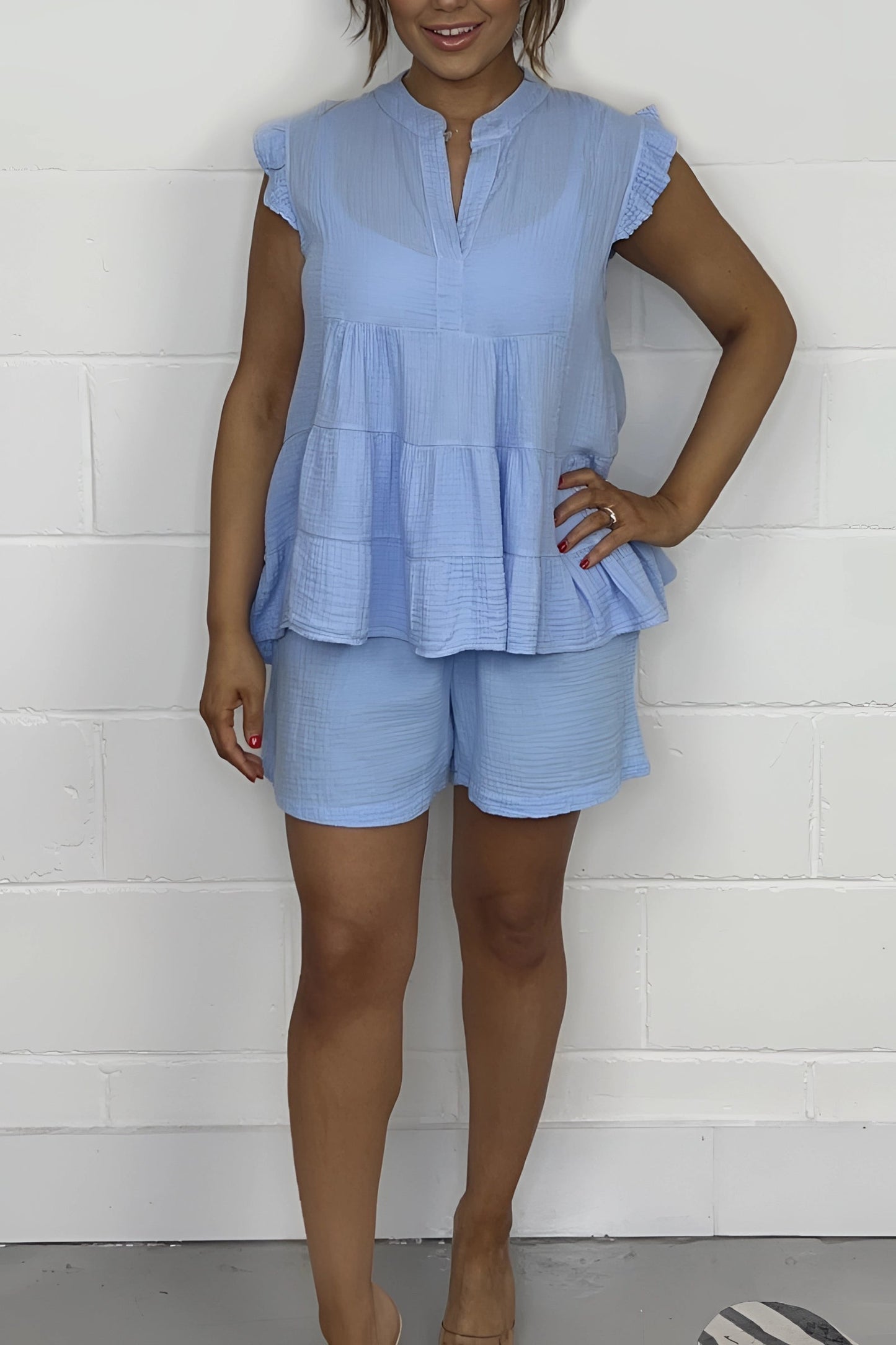 Zomerset dames shirt met ruches en shorts casual stijl