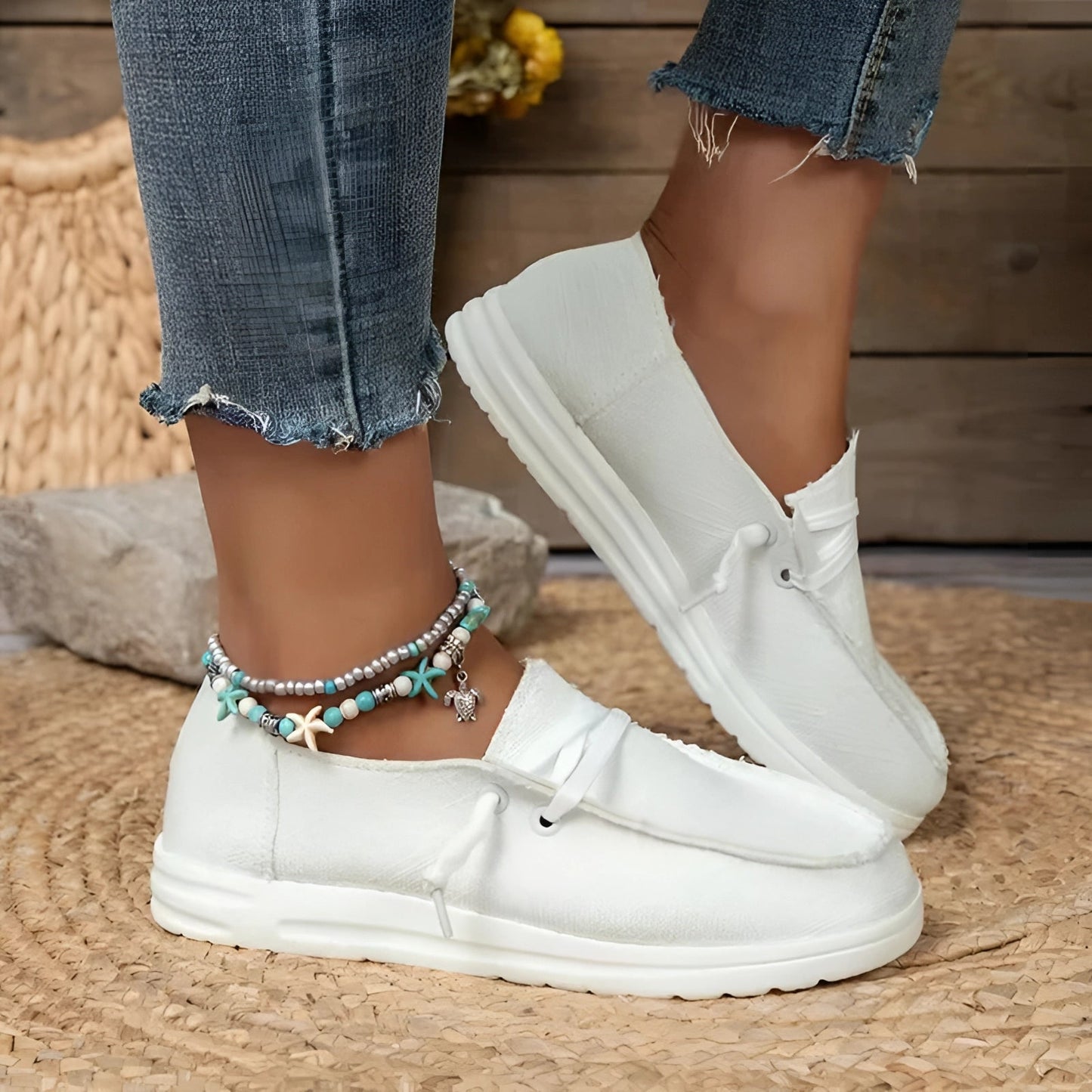 Dames canvas instaploafers lichtgewicht beige casual