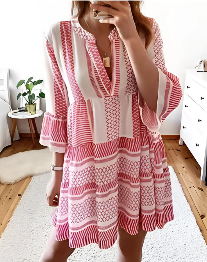 Zomerjurk met tropische bloemen roze vrijetijdskleding