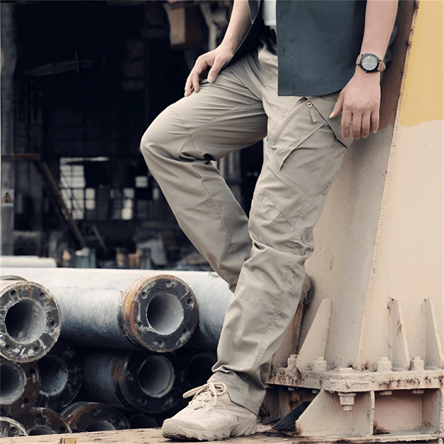 Tactische ademende outdoorbroek met cargozakken khaki
