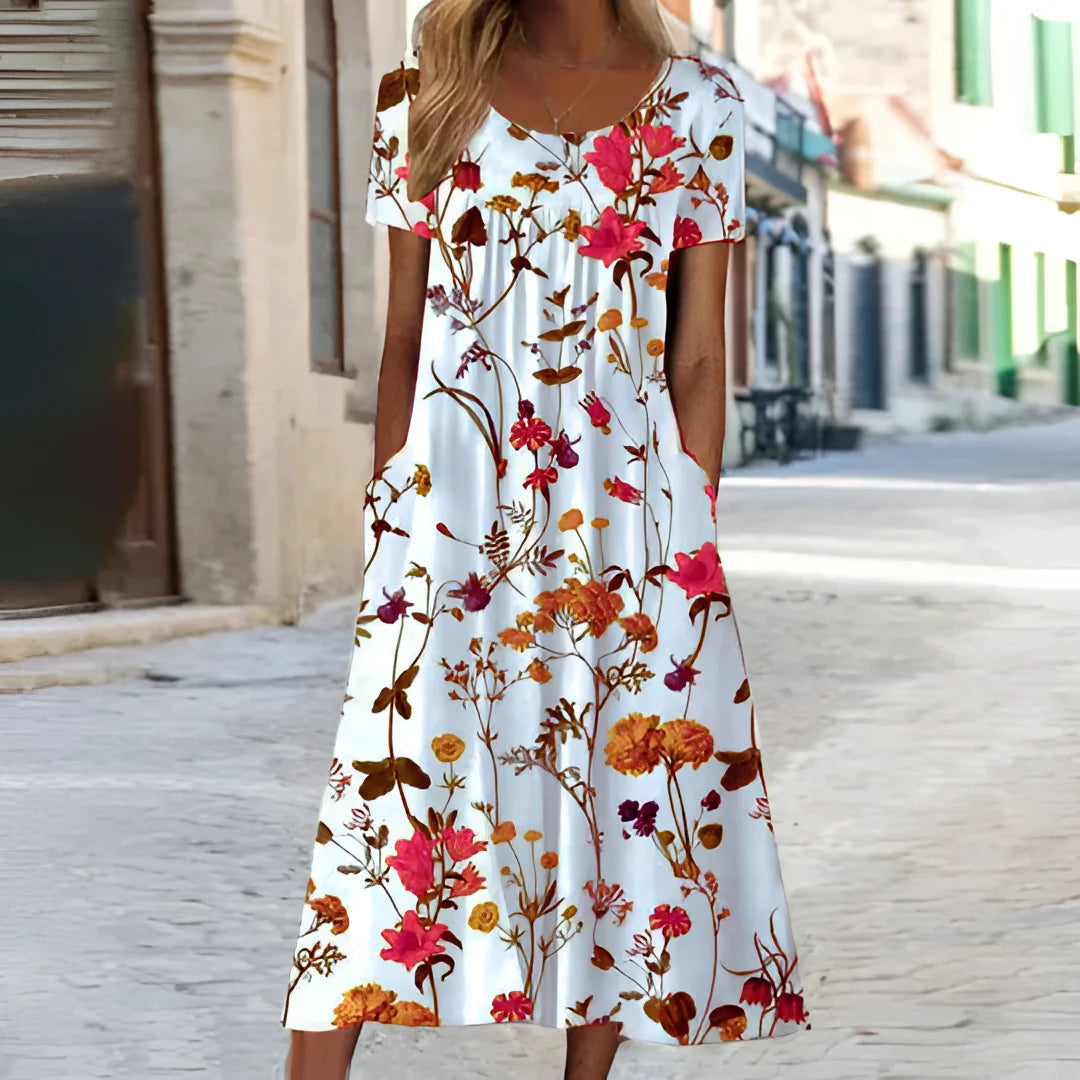Zomerse bloemen midi-jurk A-lijn voor dames