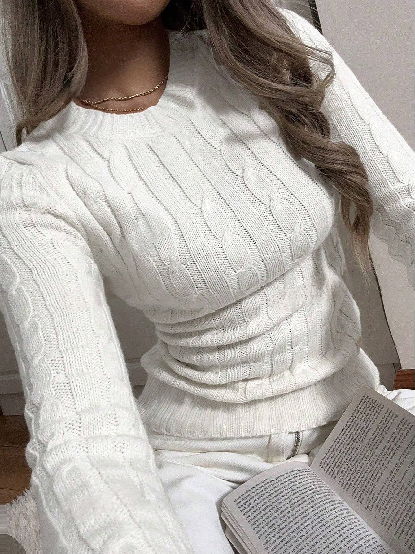 Emma's Lente Kabel Trui – Lichtgewicht, Getailleerd & Cropped in Casual Stijl