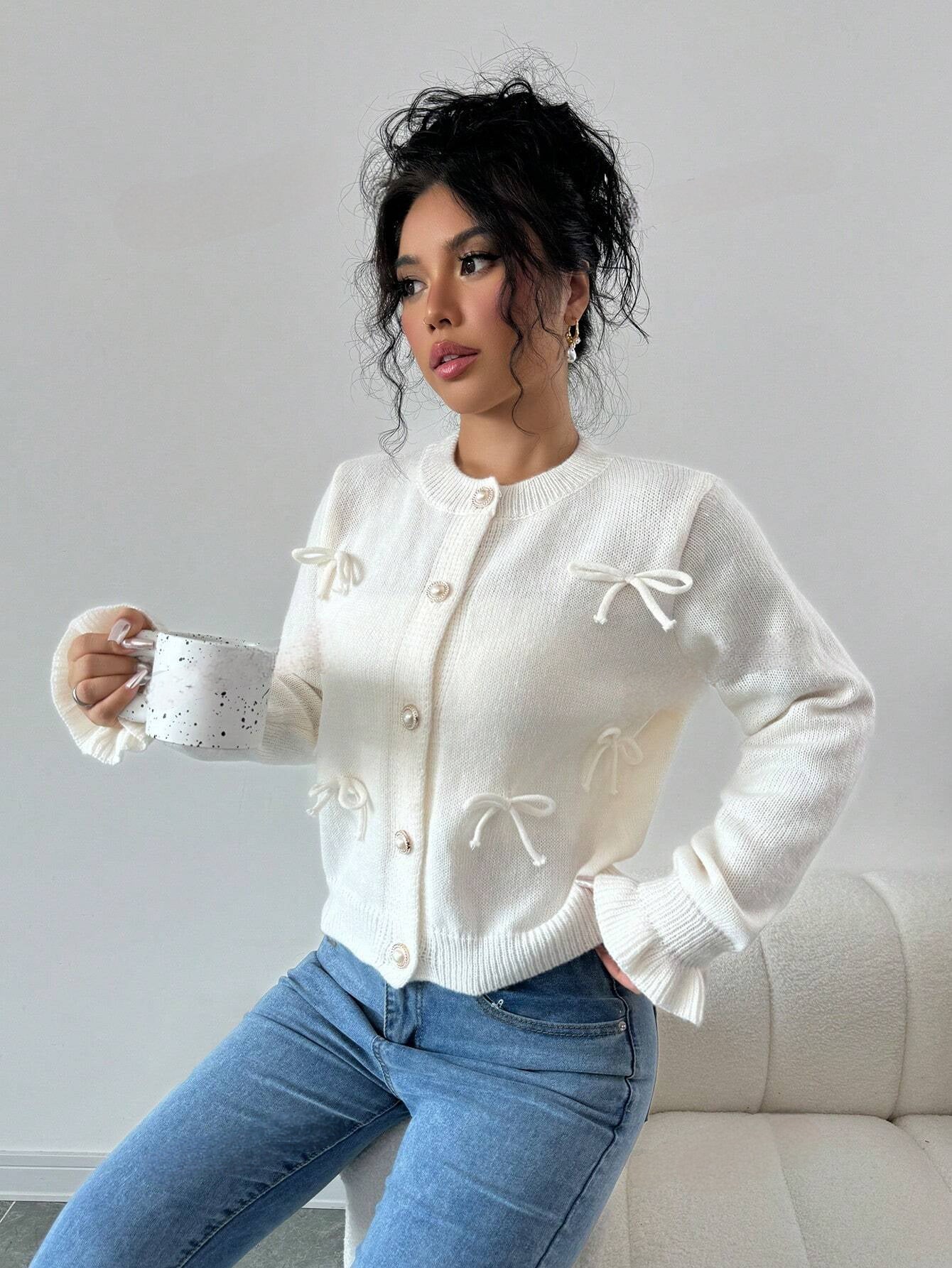 Elegant Effen Damesvest met Strikdetail | Perfect voor Herfst/Winter