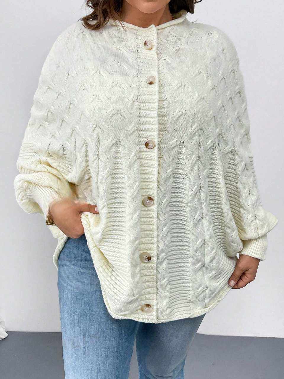 Fleur | Charmante Plus Size Losse Twist Bloemen Cardigan voor Dames
