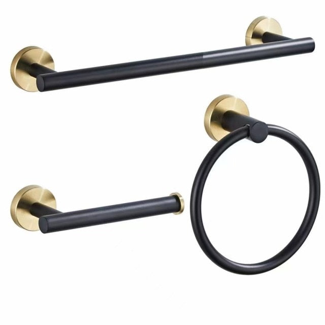 Badkameraccessoires Set Zwart Goud – Luxe Roestvrij Staal, Modern Ontwerp voor Stijlvolle Badkamer