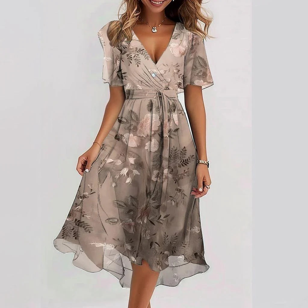 Elegante blauwe chiffonjurk met V-hals voor dames