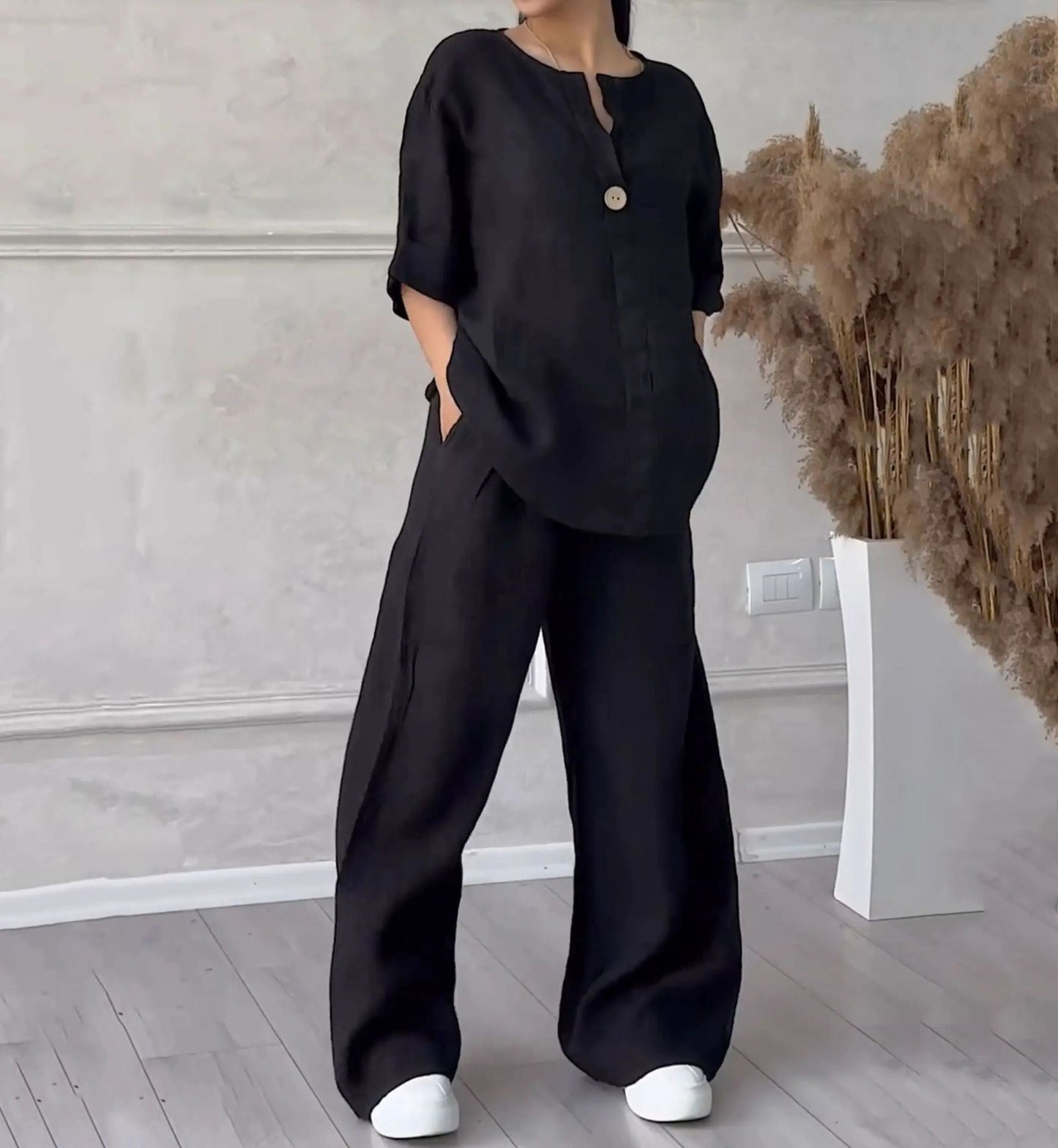 Zomerse tweedelige katoenen dames set comfortabel