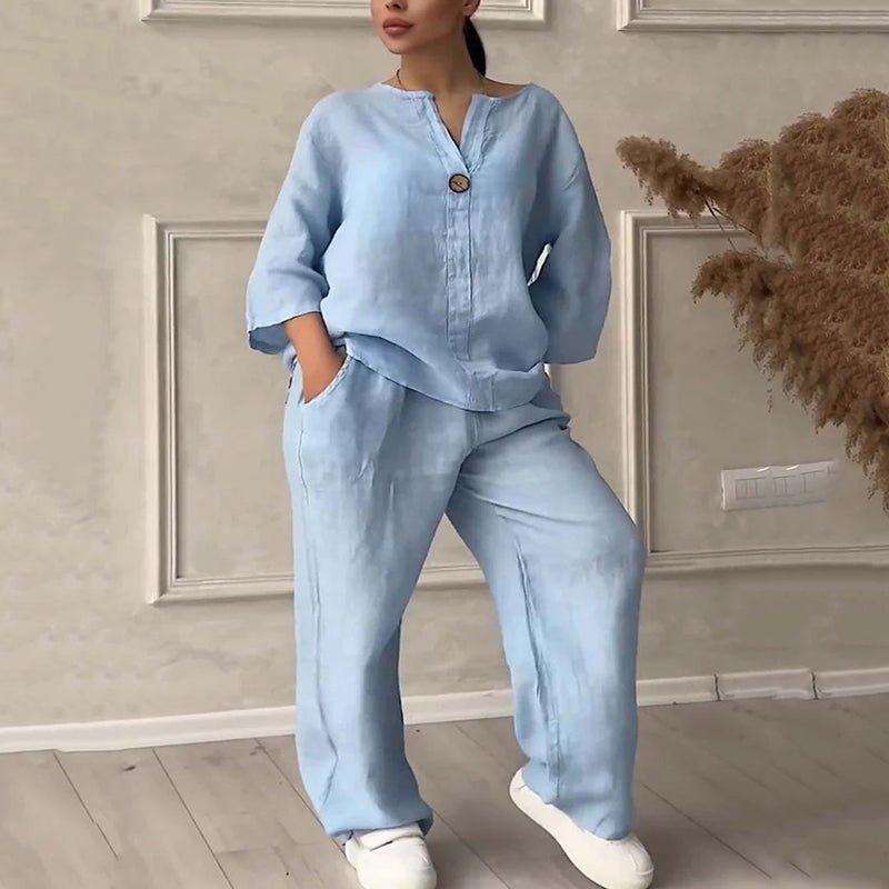 Zomerse tweedelige katoenen dames set comfortabel