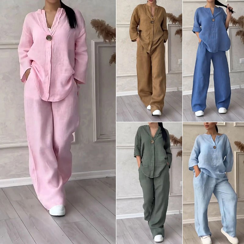 Zomerse tweedelige katoenen dames set comfortabel
