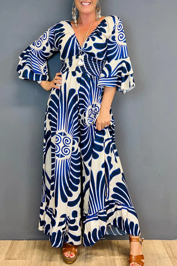 Jumpsuit met V-hals en bloemenprint voor dames, vintage, gerimpeld, ideaal voor de zomer
