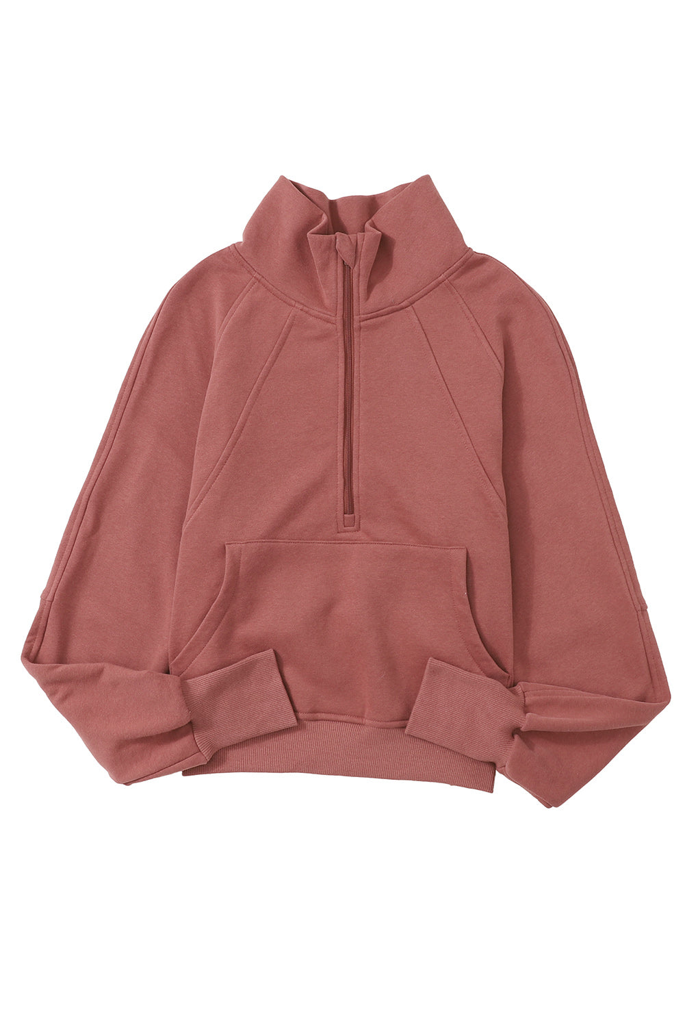 Stijlvolle Bruine Sweatshirt met Rits, Opstaande Kraag en Duimgaten – Perfect voor Casual Comfort