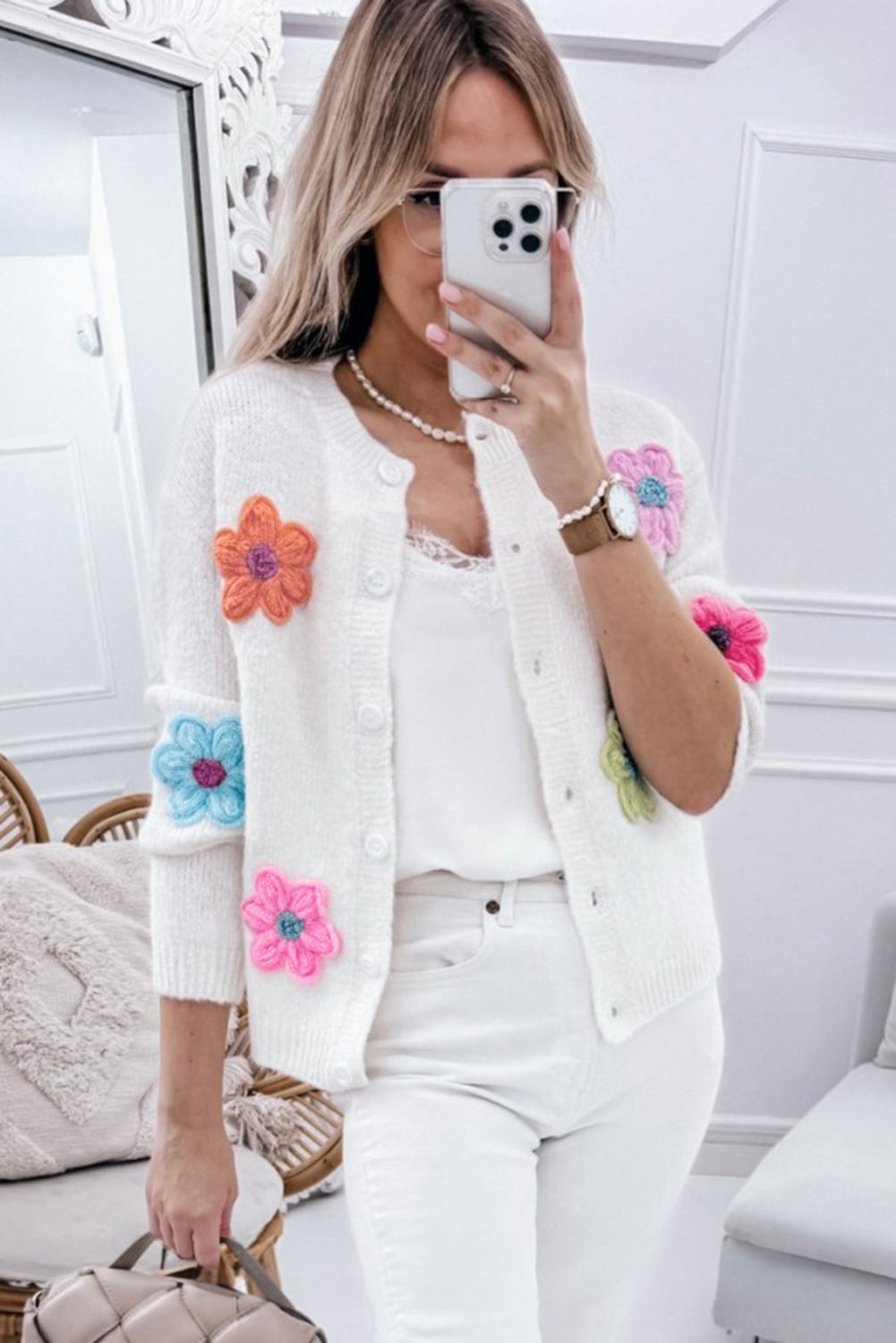 Warm geborduurd vest met bloemen en knopen voor dames | Ideaal voor herfst/winter