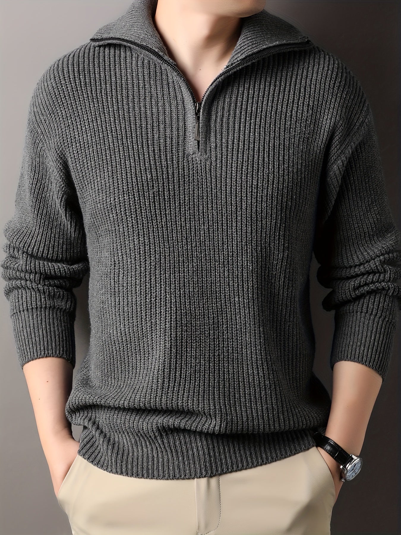 Casual, knusse gebreide trui met ritssluiting voor heren | Ideaal voor herfst/winter