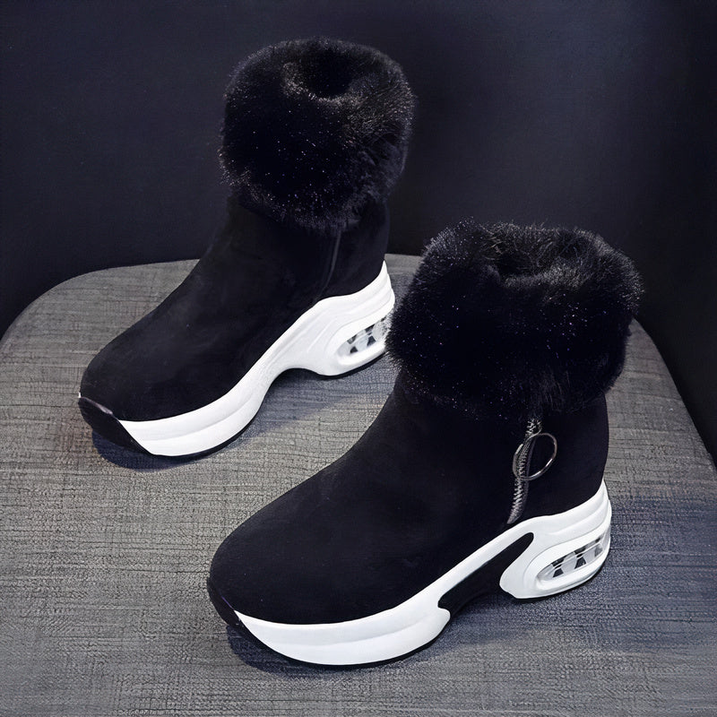 Zwarte warme winterlaarzen fleece dames elegant