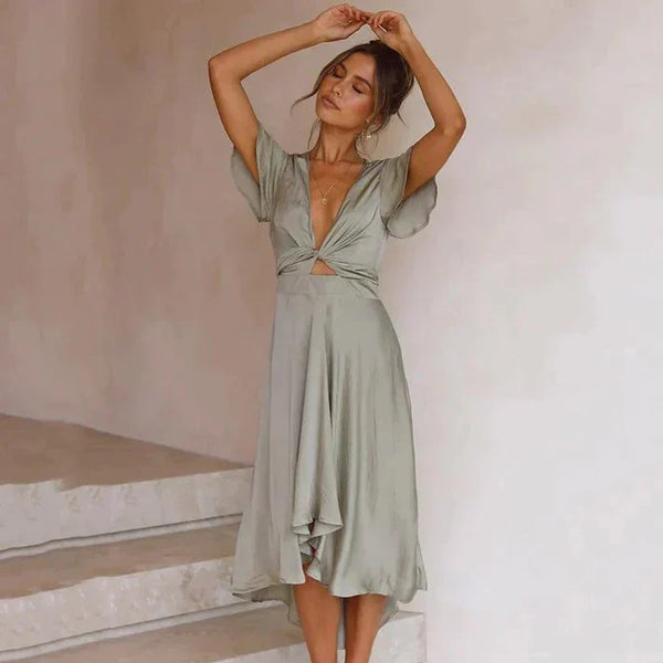 Zomerse V-hals Jurk voor Dames in Katoen - Casual Stijl, Diverse Kleuren