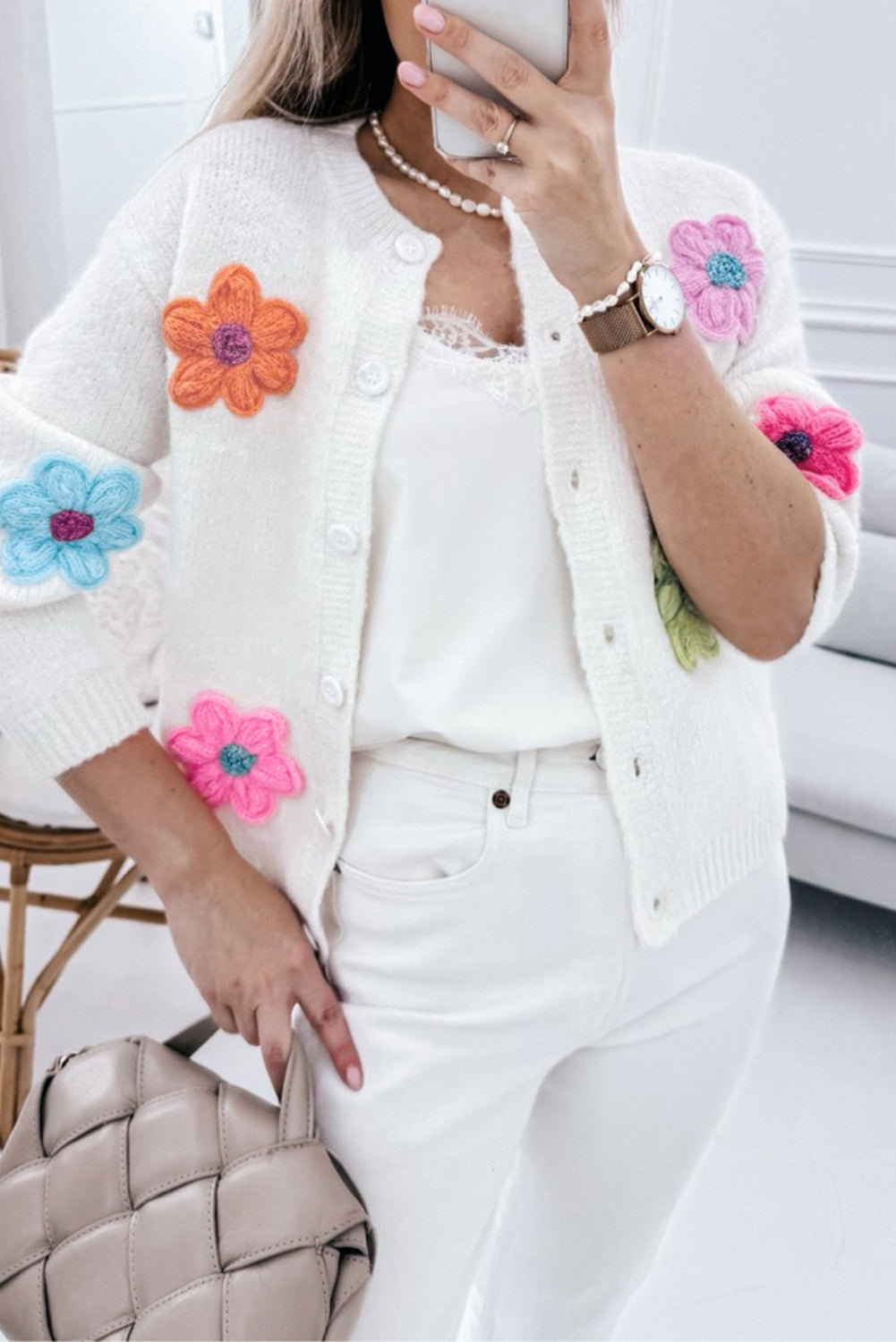 Warm geborduurd vest met bloemen en knopen voor dames | Ideaal voor herfst/winter