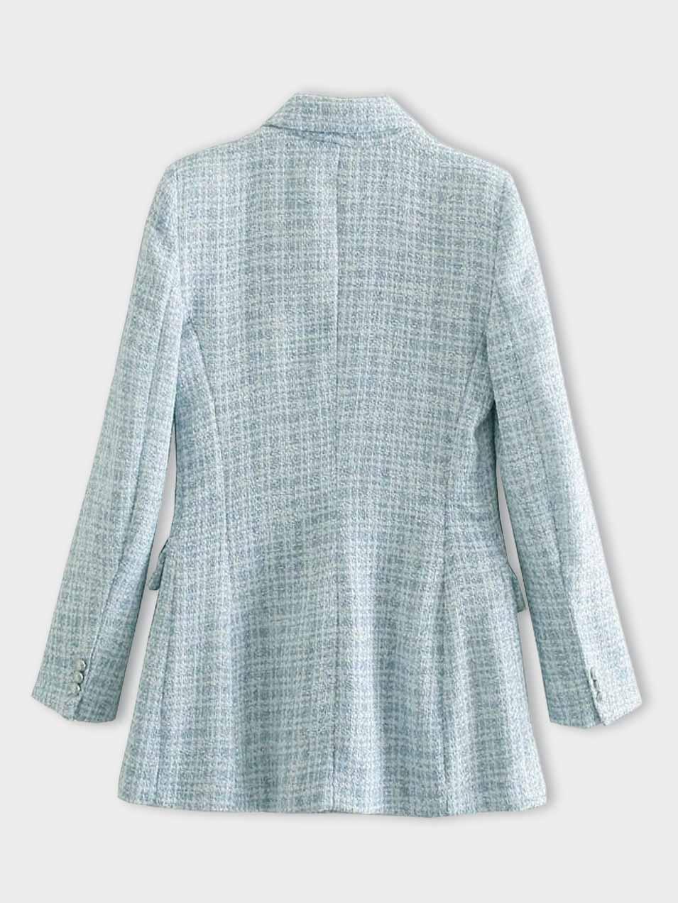 Elegante halflange lichtblauwe Tweed Blazer met Knopen Voor Vrouwen | Ideaal Voor Alle Seizoenen