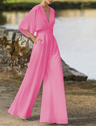Stijlvolle jumpsuit met V-hals, wijde pijpen en vleermuismouwen voor dames | Ideaal voor de lente/zomer