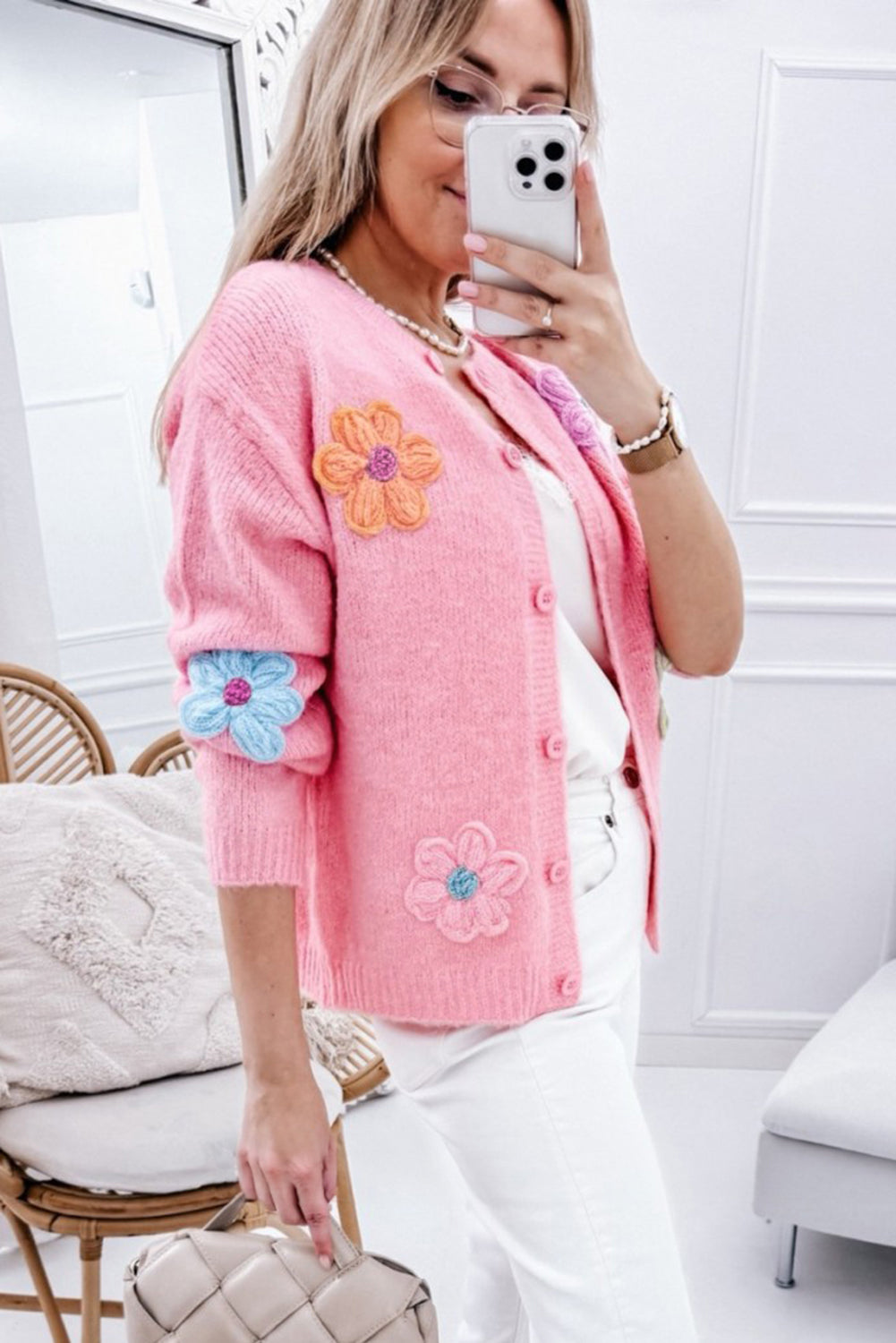 Warm geborduurd vest met bloemen en knopen voor dames | Ideaal voor herfst/winter