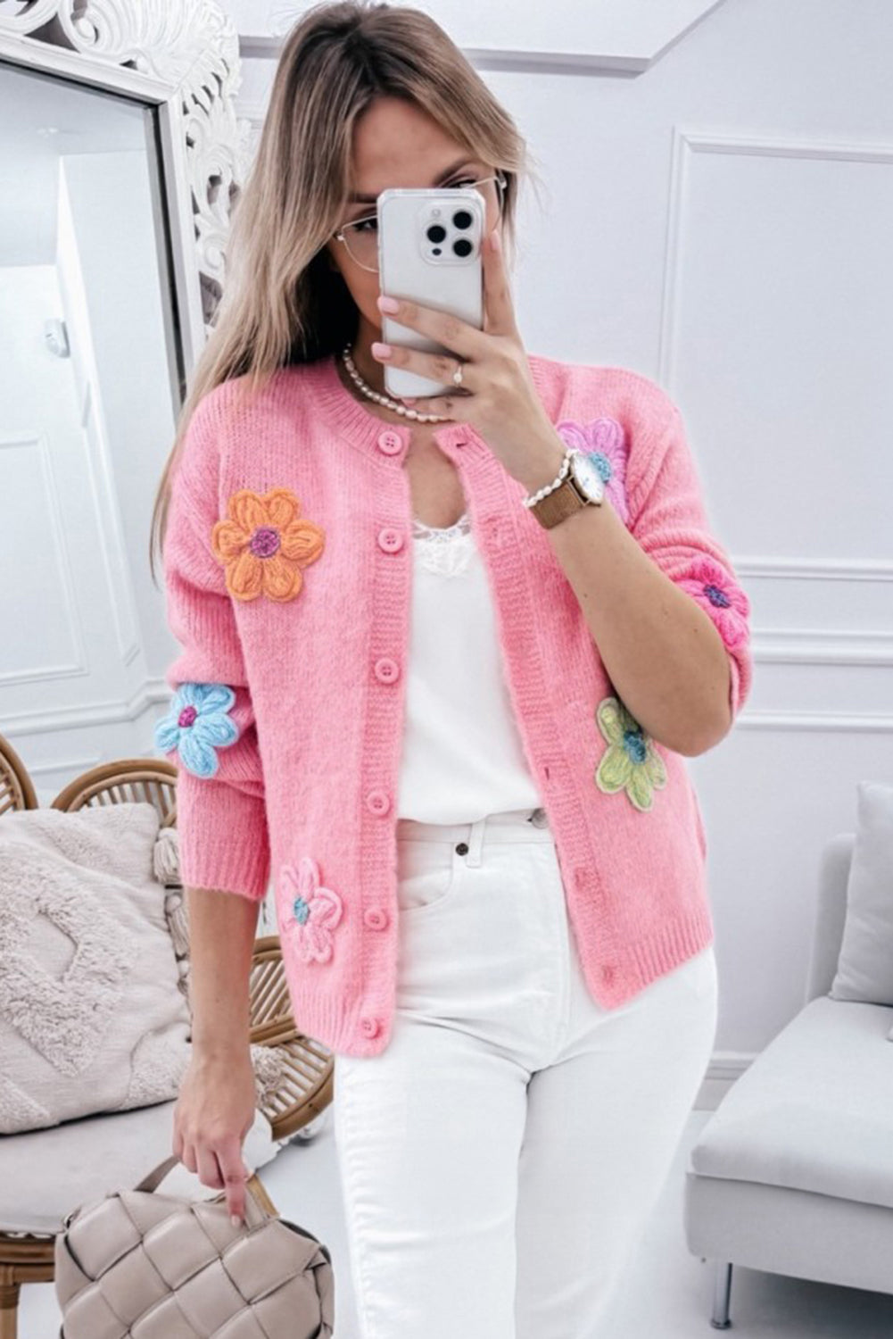 Warm geborduurd vest met bloemen en knopen voor dames | Ideaal voor herfst/winter