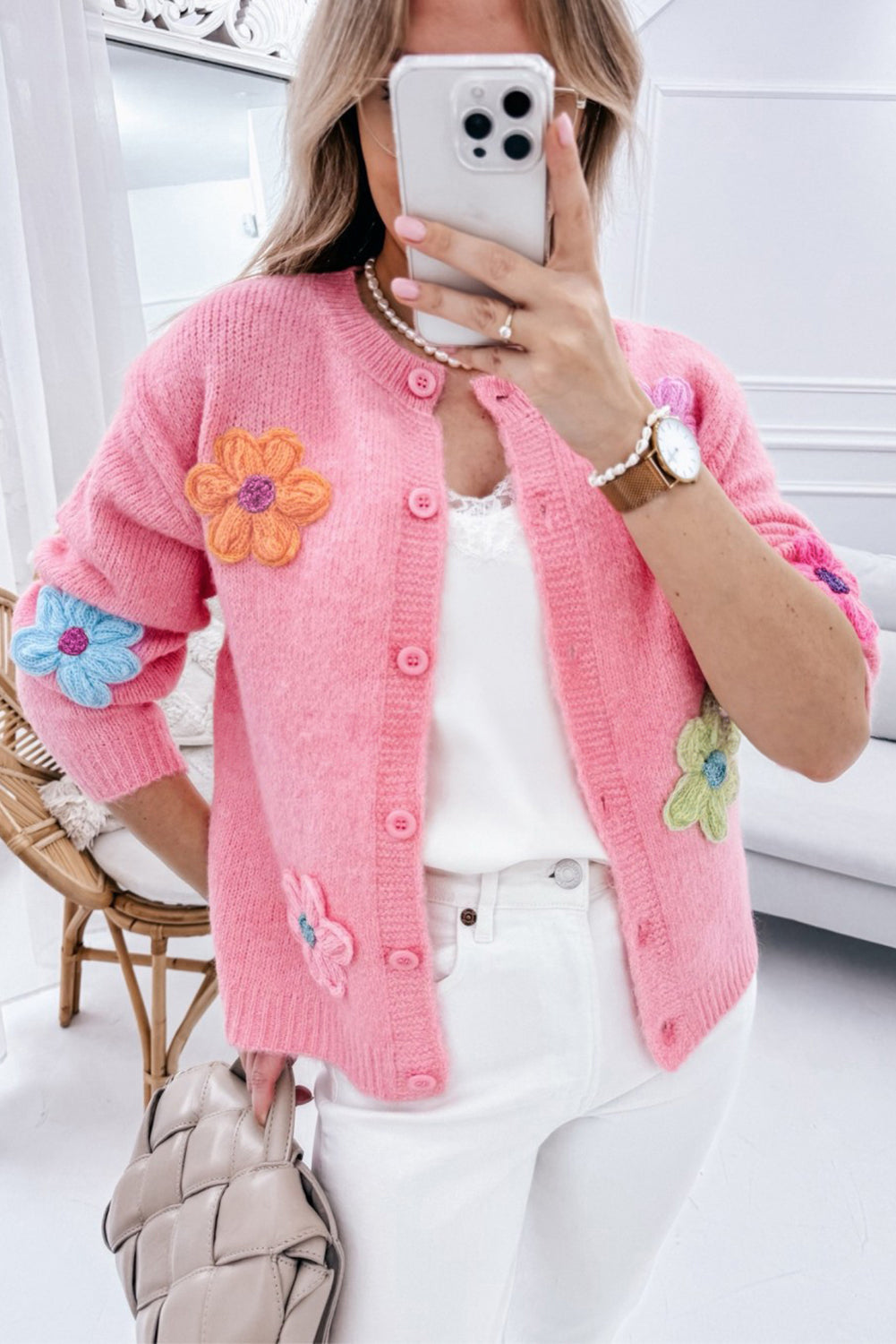 Warm geborduurd vest met bloemen en knopen voor dames | Ideaal voor herfst/winter