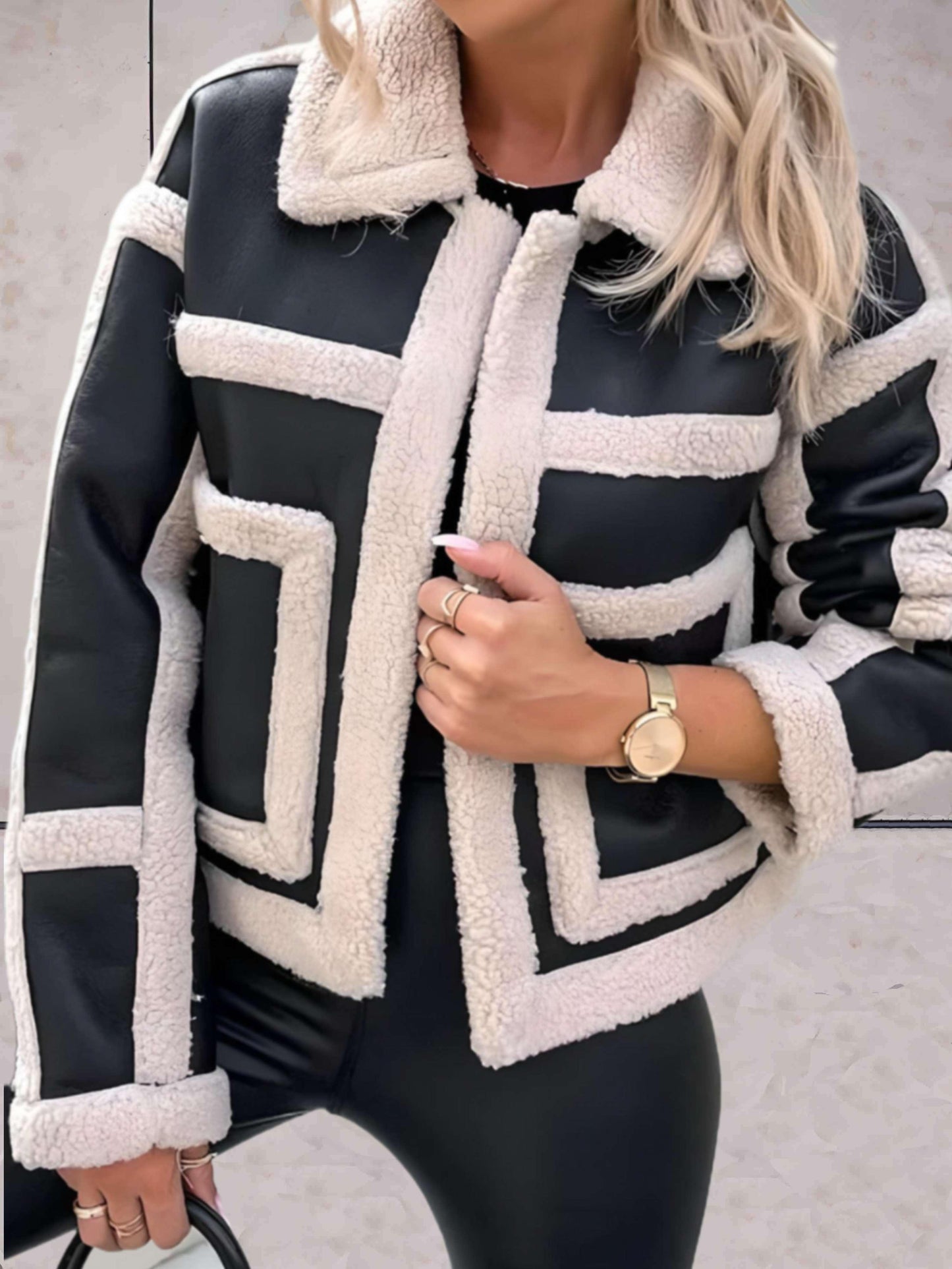 Elegante Warme Vegan Lederen Winterjas met Fleece Voering voor Vrouwen | Perfect voor Herfst/Winter