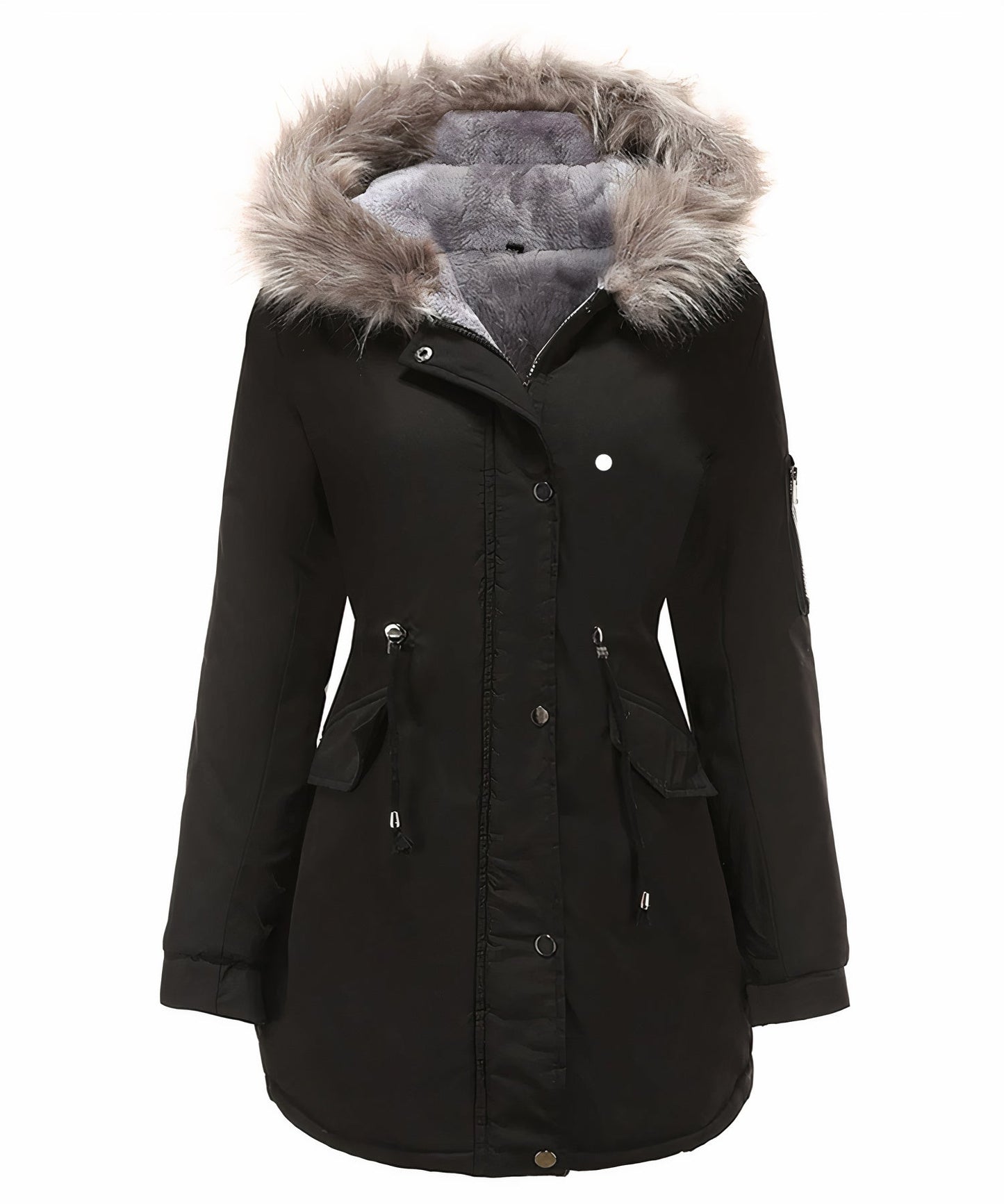 Zwarte waterdichte winterjas dames elegant en warm