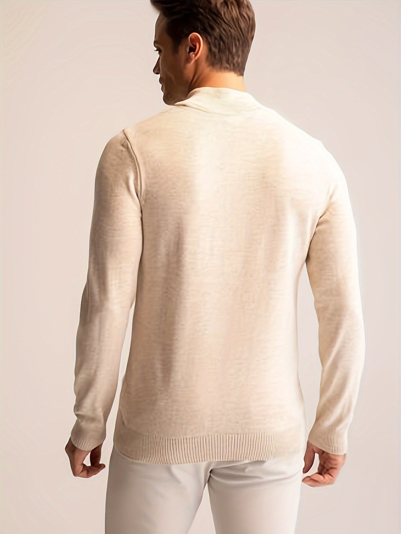 Casual warm gebreid coltrui in beige voor heren | Ideaal voor herfst/winter