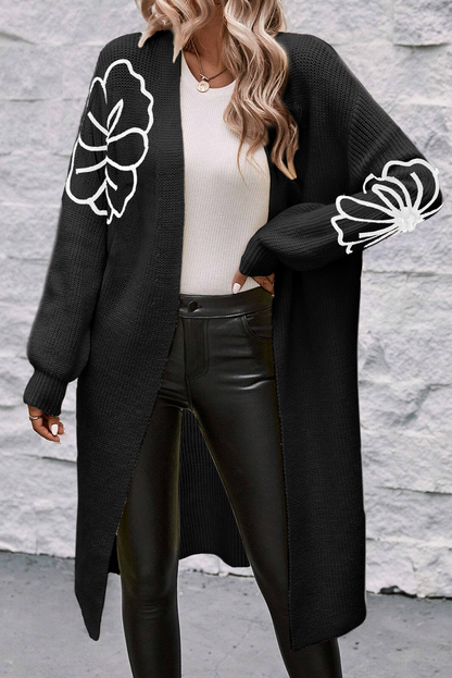 Open lang vest met bloemenborduursel voor dames | Ideaal voor herfst/winter