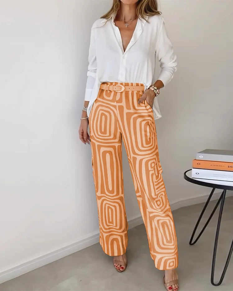 Zinnia broek hoge taille geometrisch patroon khaki