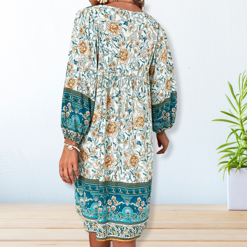 Zomerjurkje met bloemenprint in navy pink yellow green