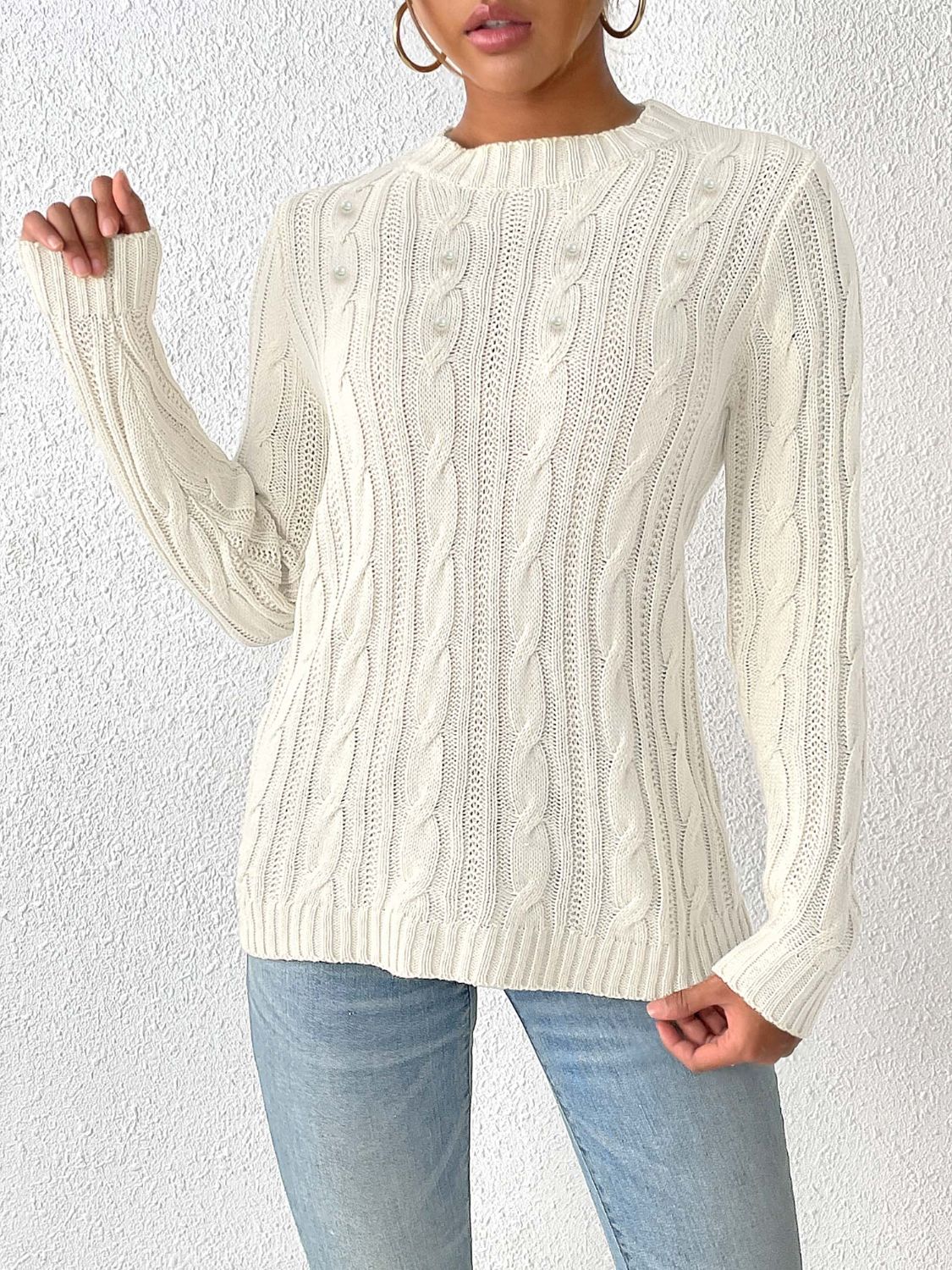 Stijlvolle trui met volumineuze kabelpatronen voor dames | Ideaal voor de herfst/winter