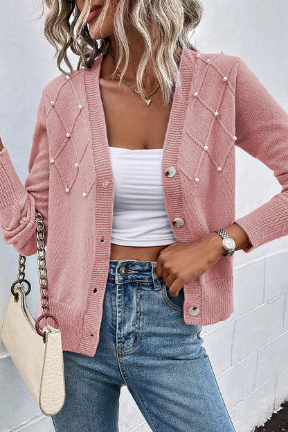 Roze kasjmier vest met parel voor dames | Ideaal voor herfst/winter