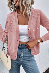 Roze kasjmier vest met parel voor dames | Ideaal voor herfst/winter