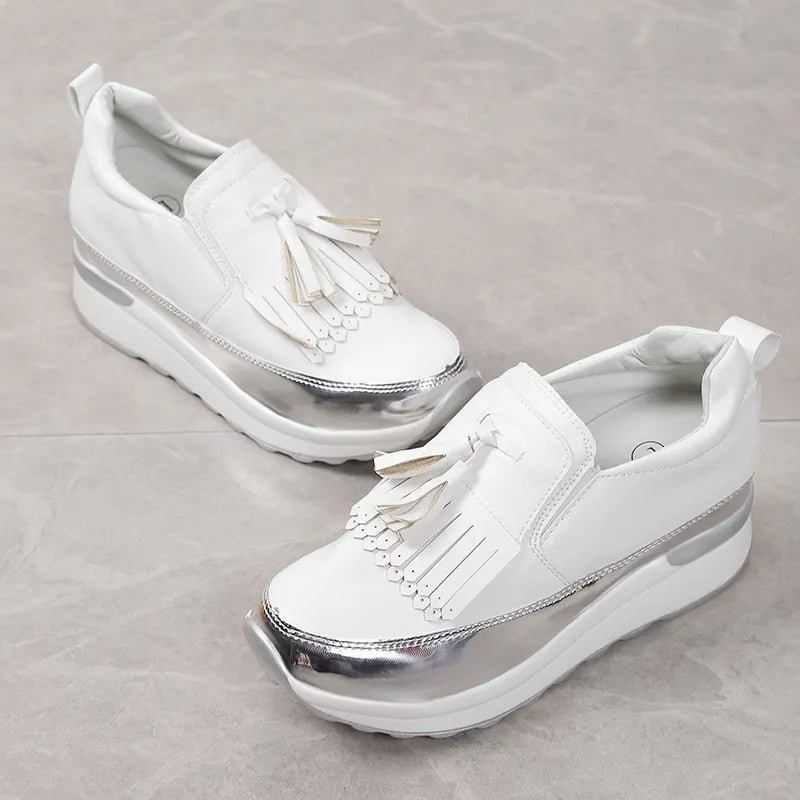 Witte Solveig Damessneakers met Plateauzool Franjes