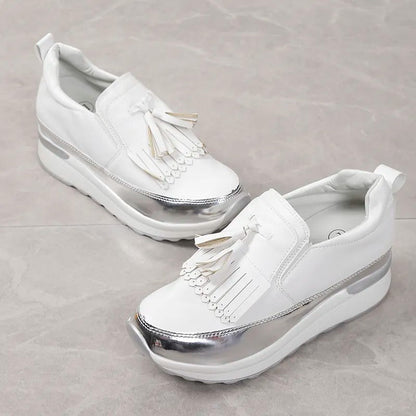 Witte Solveig Damessneakers met Plateauzool Franjes