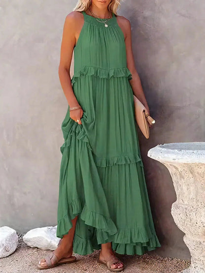 Zwierige maxi jurk met ruches in Zuri-stijl elegant