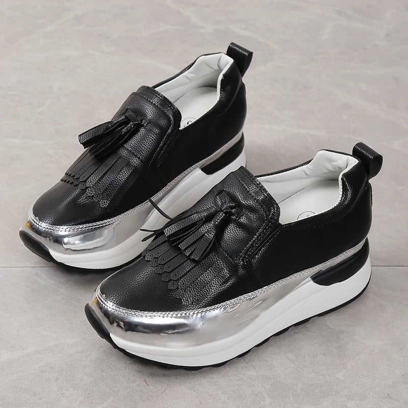Witte Solveig Damessneakers met Plateauzool Franjes