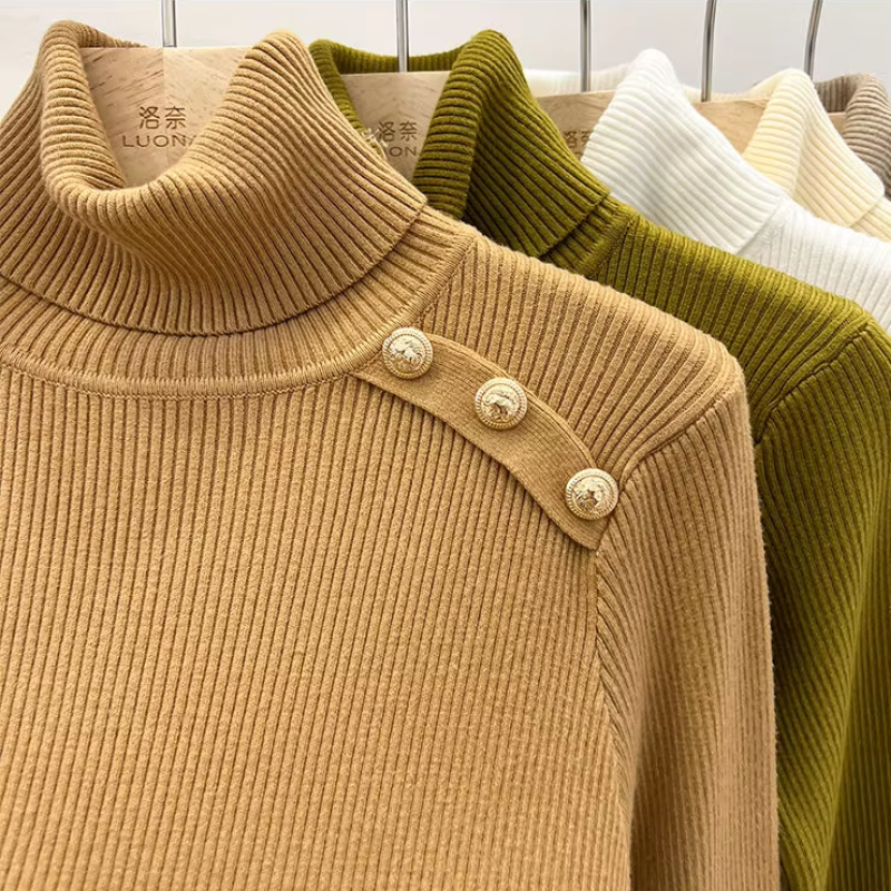 Elegante slim-fit gebreide coltrui met knopen voor dames | Ideaal voor herfst/winter