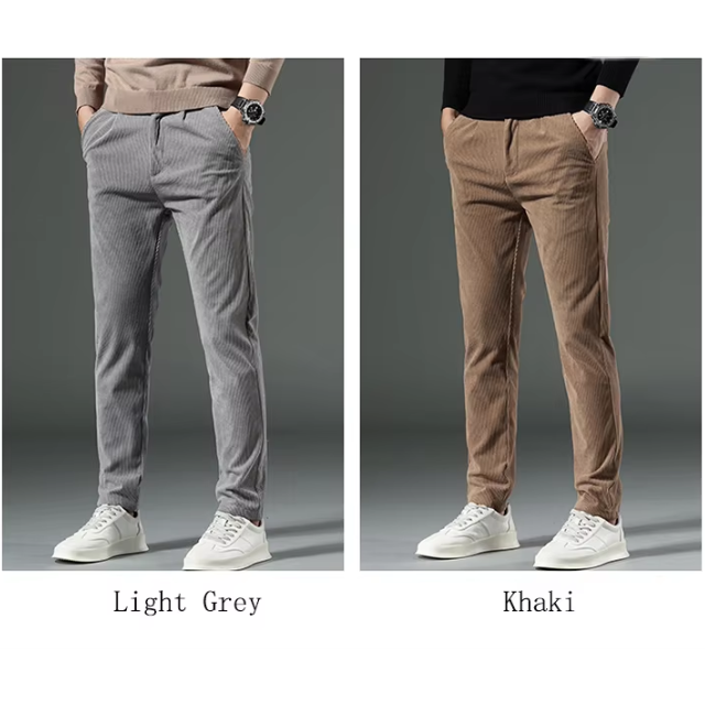 Stijlvolle corduroy broek met slim fit en plooien aan de voorkant voor heren | Ideaal voor herfst/winter