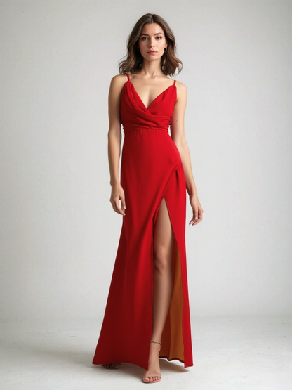 Ziena Rode Elegante Jurk met Hoge Split