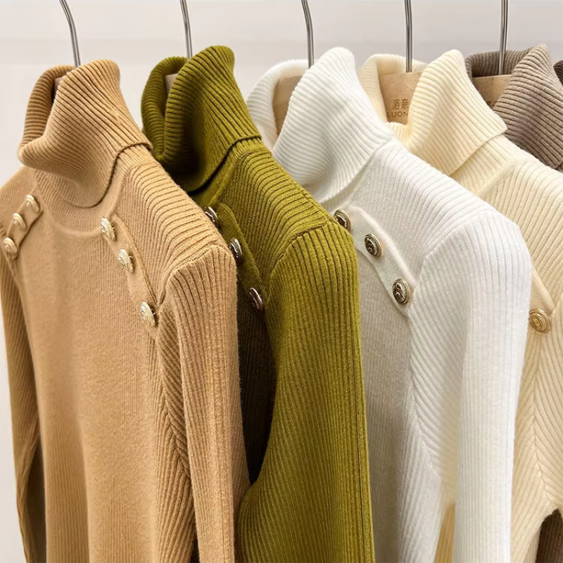 Elegante slim-fit gebreide coltrui met knopen voor dames | Ideaal voor herfst/winter